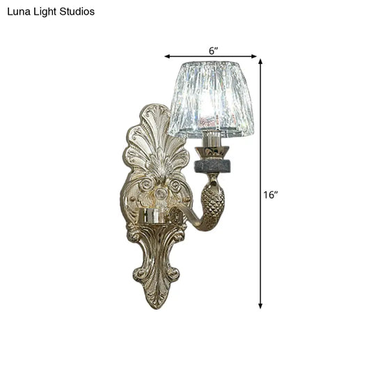 Gold K9 Crystal Cone Shade Wall Sconce Light - Antique Style Ideal For Dining Room Half-Bulb Lamp
