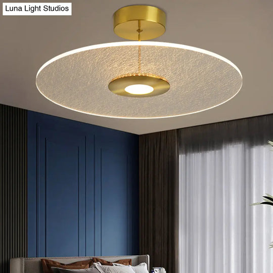 Gold Led Bedroom Ceiling Light: Simple Disk-Shaped Flush Mount