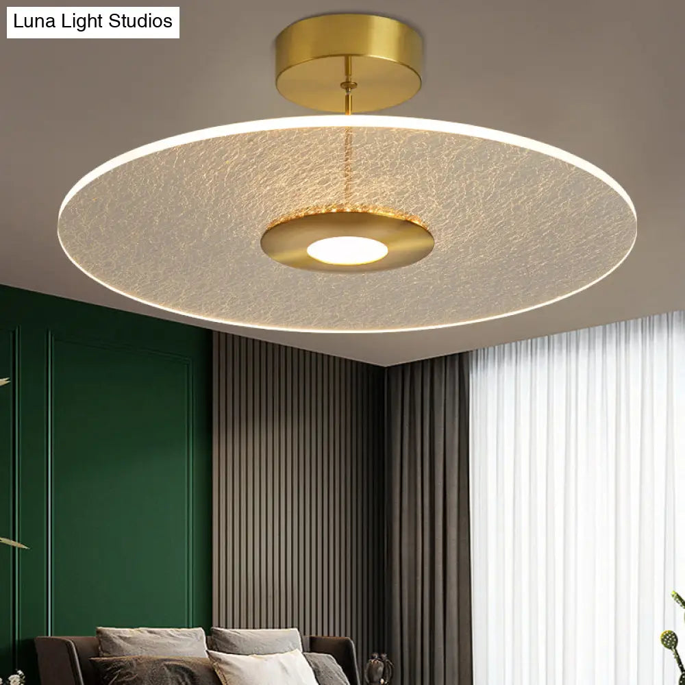 Gold Led Bedroom Ceiling Light: Simple Disk-Shaped Flush Mount