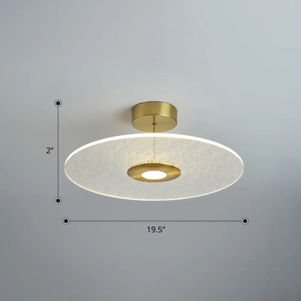 Gold Led Bedroom Ceiling Light: Simple Disk-Shaped Flush Mount / Warm
