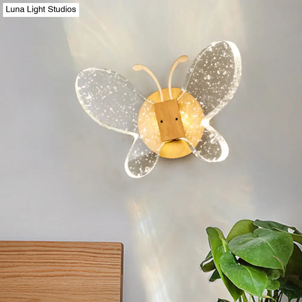 Gold Led Butterfly Bubble Crystal Sconce For Modern Bedroom Lighting