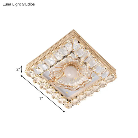 Gold Led Crystal Ceiling Lamp: Minimal Round/Square Design With Flower Shade