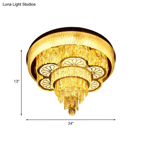 Gold Led Crystal Flush Light With Minimalist Flower Design