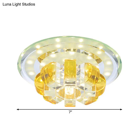 Gold Led Crystal Flush Mount Light For Hallways - Minimalist Pumpkin Design