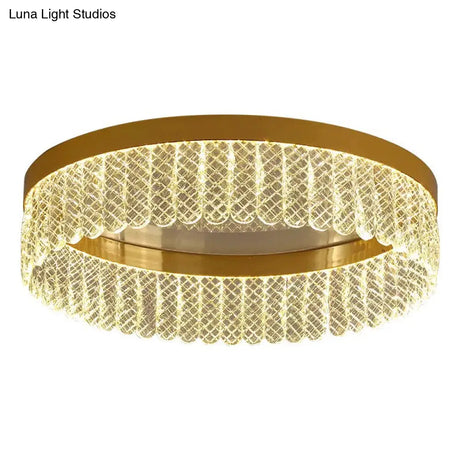 Gold Led Crystal Ring Flush-Mount Fixture For Bedroom