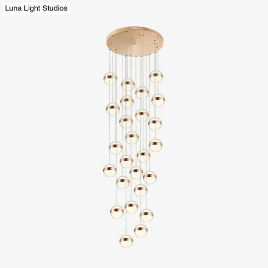 Gold Crystal Led Multi-Ceiling Light With Ball Shade For Staircase Suspension