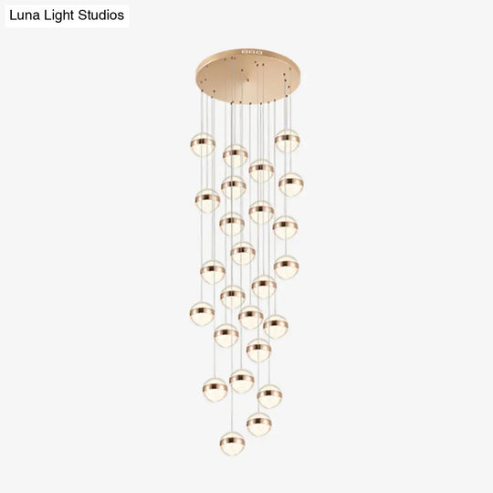 Gold Led Crystal Staircase Ceiling Light With Ball Shade