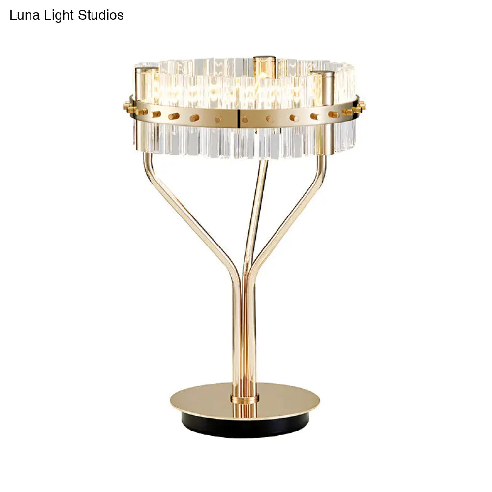 Gold Led Desk Light - Contemporary Crystal Night Table Lamp