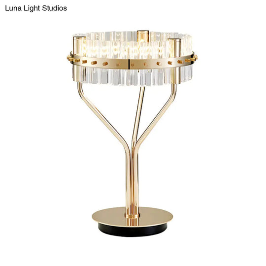 Gold Led Desk Light - Contemporary Crystal Night Table Lamp