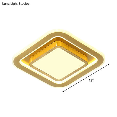 Gold Led Flush Mount Ceiling Lamp For Hallway With Acrylic Square Design