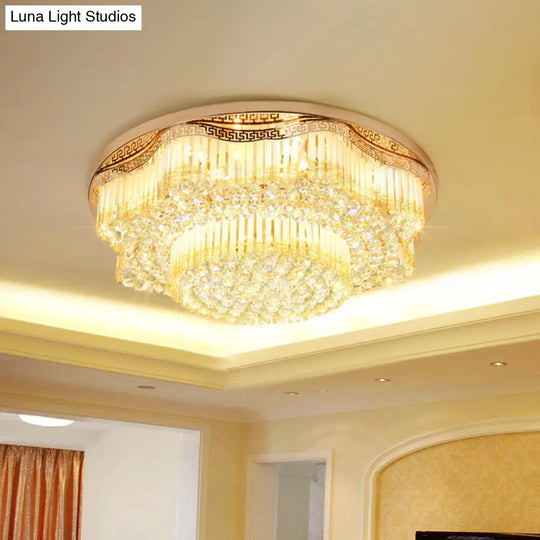 Gold Led Flush Mount Crystal Ceiling Light For Living Room