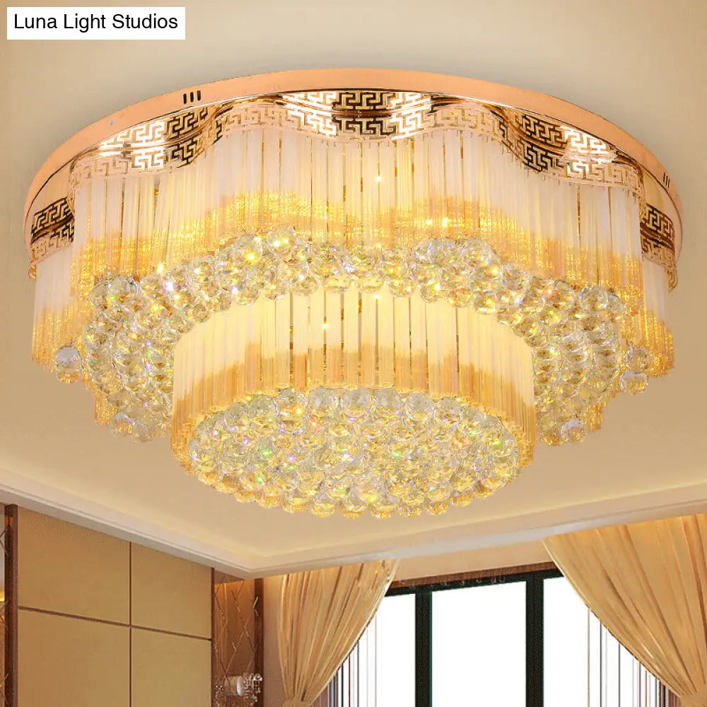 Gold Led Flush Mount Crystal Ceiling Light For Living Room