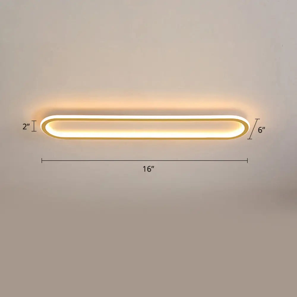Gold Led Flushmount Light - Oblong Corridor Ceiling Mount Simple Metal Style / 16’ Warm