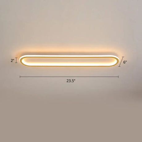 Gold Led Flushmount Light - Oblong Corridor Ceiling Mount Simple Metal Style / 23.5’ White