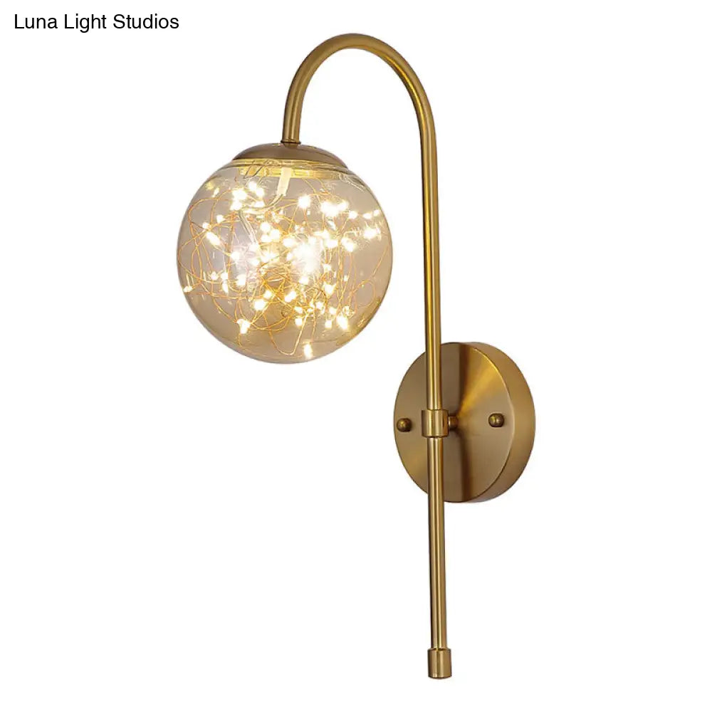 Gold Led Glass Wall Sconce With Gooseneck Arm - Minimalist Lighting For Walls