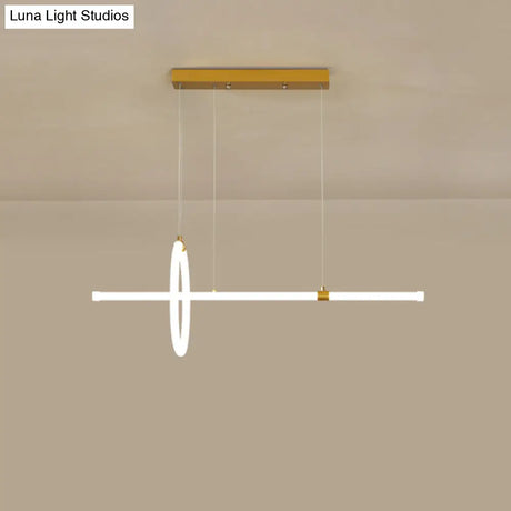 Gold Led Hanging Lamp: Ring And Tube Design Simplicity Island Chandelier For Dining Room