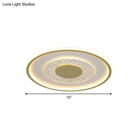 Gold Led Metal Flush Ceiling Lamp - 16’/19.5’ Simple Design Square/Round Fixture