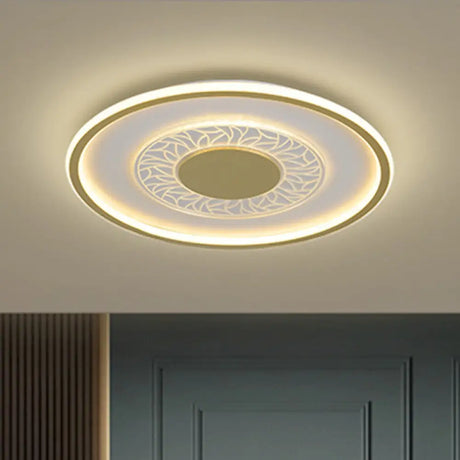 Gold Led Metal Flush Ceiling Lamp - 16’/19.5’ Simple Design Square/Round Fixture / 16’ Round