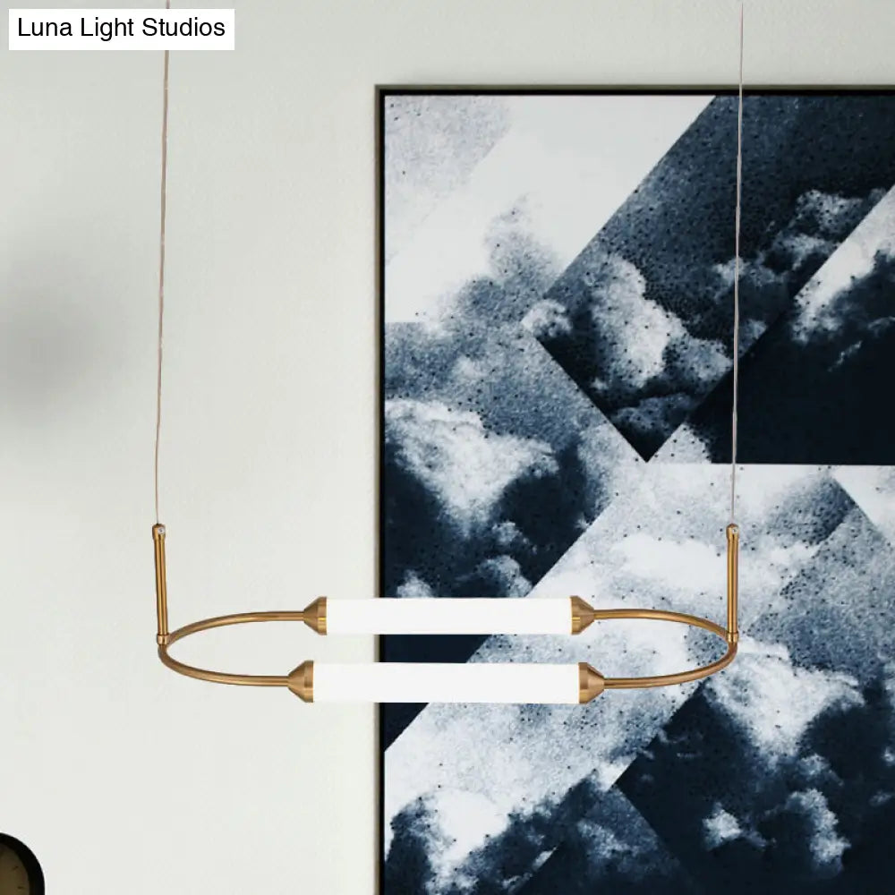 Modern Metallic Led Pendant Lamp In Gold With Oval Ring Design - Available 3 Sizes White/Warm Light