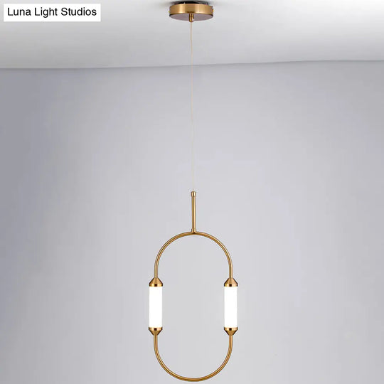 Modern Metallic Led Pendant Lamp In Gold With Oval Ring Design - Available 3 Sizes White/Warm Light