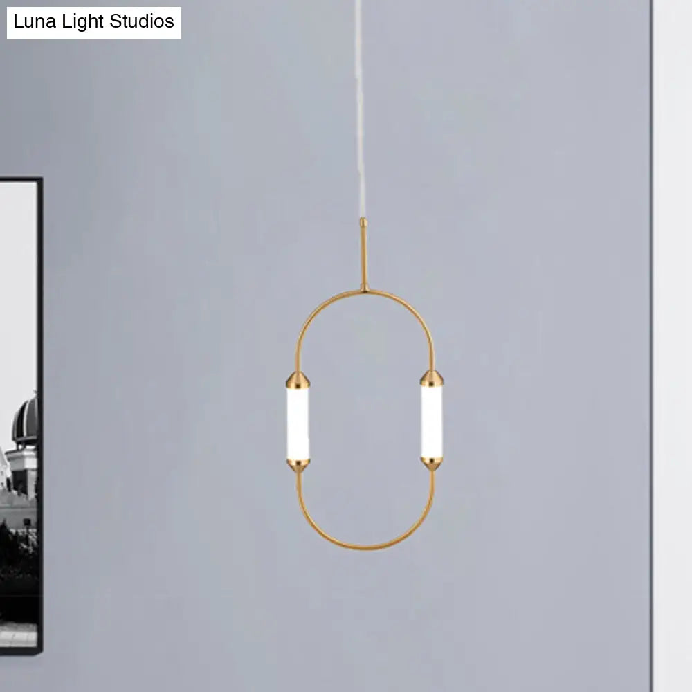 Modern Metallic Led Pendant Lamp In Gold With Oval Ring Design - Available 3 Sizes White/Warm Light