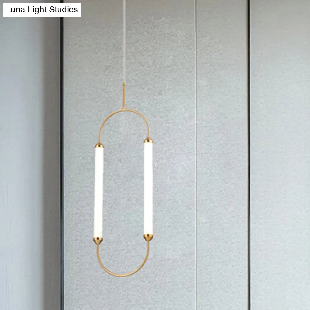 Modern Metallic Led Pendant Lamp In Gold With Oval Ring Design - Available 3 Sizes White/Warm Light