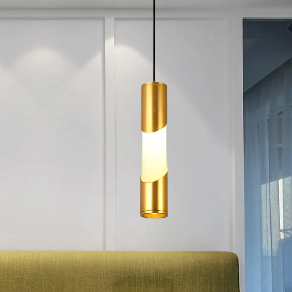 Gold Tube Pendant Light With Simple Led Design - Metallic Hanging Lamp For Restaurants In Warm/White