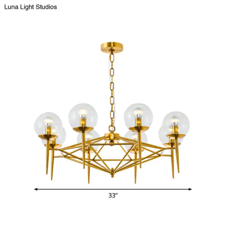 Gold Metal 8-Light Vertical Chandelier With Clear Glass Shade - Modern Living Room Hanging Lamp