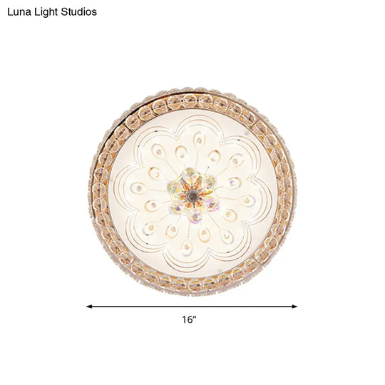 Gold Metal And Crystal Led Flushed Ceiling Light With Peacock/Floral Pattern - 16/19.5 Wide