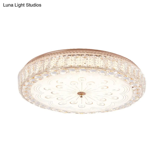 Gold Metal And Crystal Led Flushed Ceiling Light With Peacock/Floral Pattern - 16’/19.5’ Wide