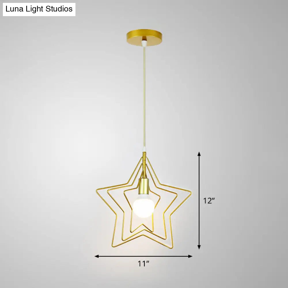 Gold Metal Cage Pendant Ceiling Light - Nordic Design 1 Bulb Dining Room Suspension