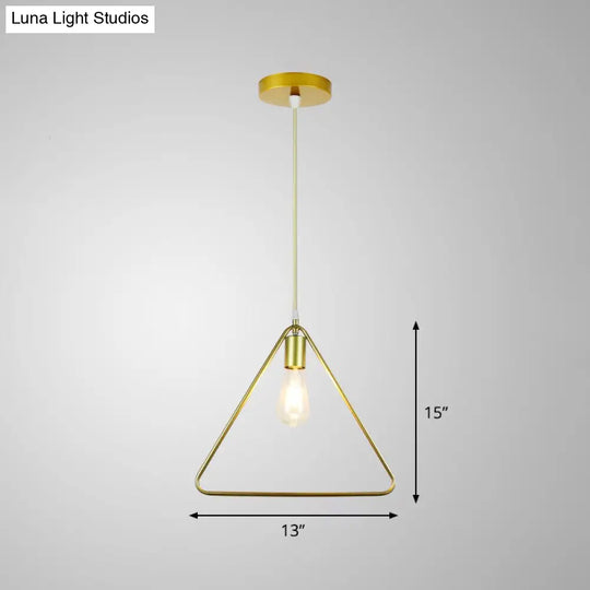 Nordic Metal Pendant Ceiling Light - Gold Cage Frame Design With 1 Bulb Ideal For Dining Room