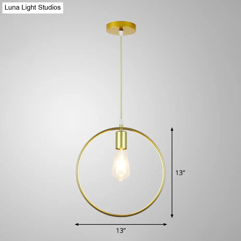 Nordic Metal Pendant Ceiling Light - Gold Cage Frame Design With 1 Bulb Ideal For Dining Room