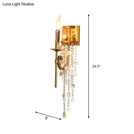 Gold Metal Candlestick Wall Sconce Light With Crystal Accent - Traditional Bedroom Lighting
