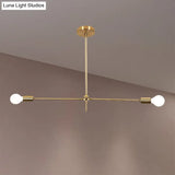 Gold Metal Chandelier: Mid Century Exposed Bulb 2/4/6 Lights For Living Room