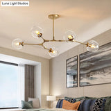 Gold Metal Chandelier With Clear Glass Shade - Post-Modern Suspension Light For Bedroom