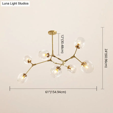 Gold Metal Chandelier With Clear Glass Shade - Post-Modern Suspension Light For Bedroom