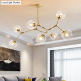 Gold Metal Chandelier With Clear Glass Shade - Post-Modern Suspension Light For Bedroom