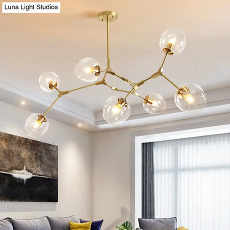 Gold Metal Chandelier With Clear Glass Shade - Post-Modern Suspension Light For Bedroom