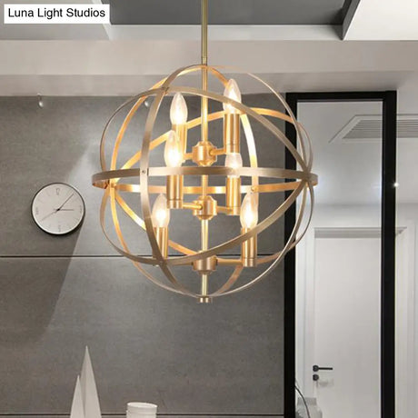 Gold Metal Chandelier With Globe Cage - Classic Pendant Lighting For Dining Room 4/6/8 Lights