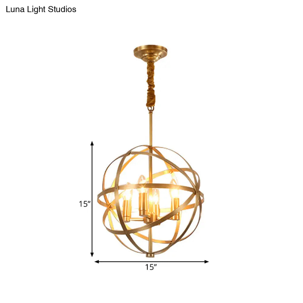 Gold Metal Chandelier With Globe Cage - Classic Pendant Lighting For Dining Room 4/6/8 Lights