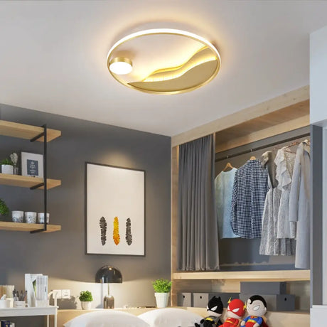Gold Metal Flush Mount Led Ceiling Light For Minimalistic Abstract Bedroom Art / 16’ Warm