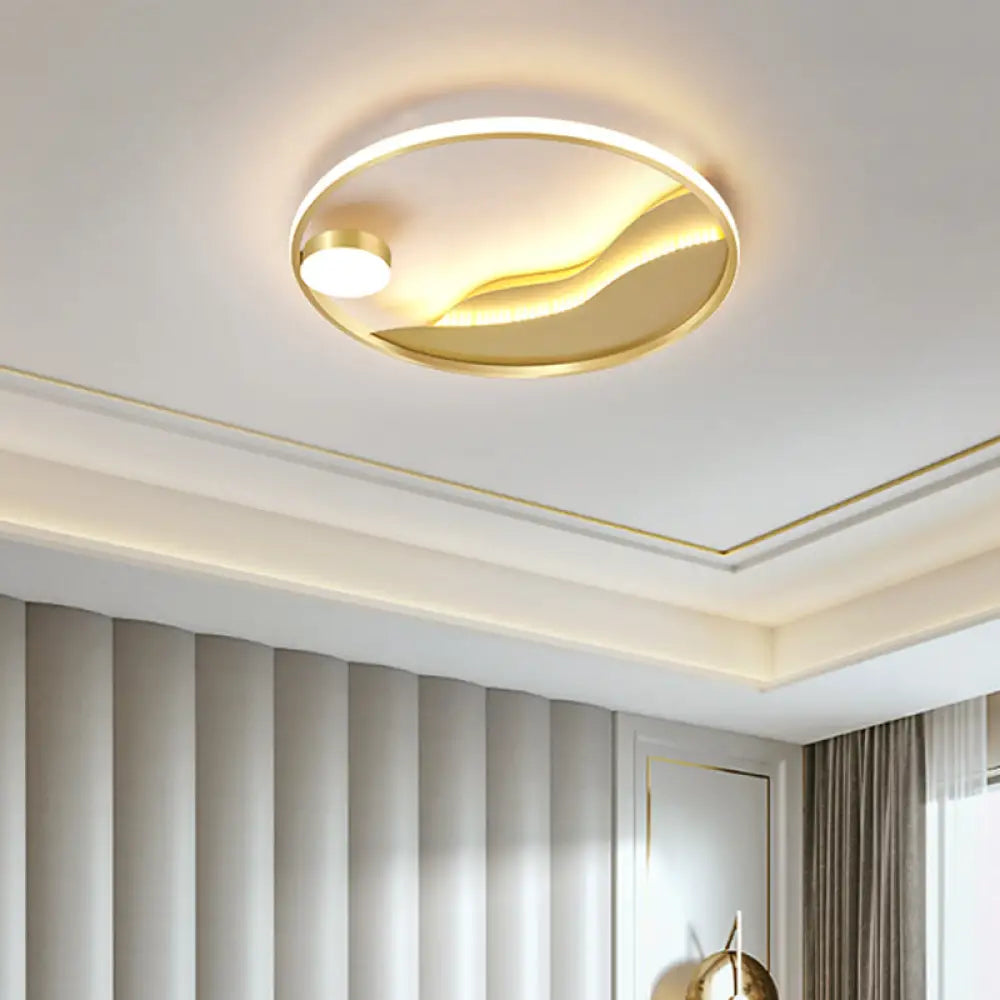 Gold Metal Flush Mount Led Ceiling Light For Minimalistic Abstract Bedroom Art