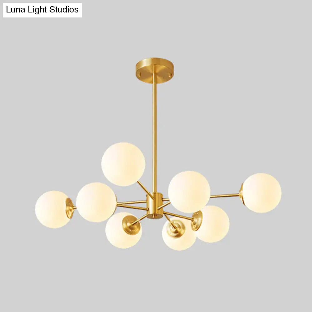 Gold Metal Hanging Chandelier With Opal Glass Shade For Bedroom