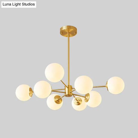 Gold Metal Hanging Chandelier With Opal Glass Shade For Bedroom