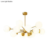 Gold Metal Hanging Chandelier With Opal Glass Shade For Bedroom