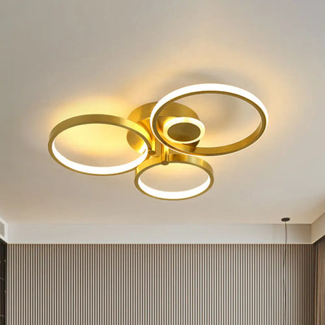 Gold Metal Led Bedroom Ceiling Mount Lamp - Circular Minimalist Flush With Warm/White Light