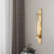 Gold Metal Linear Sconce Lighting With Ribbed Glass Shade - Modern Corner Wall Mount Lamp