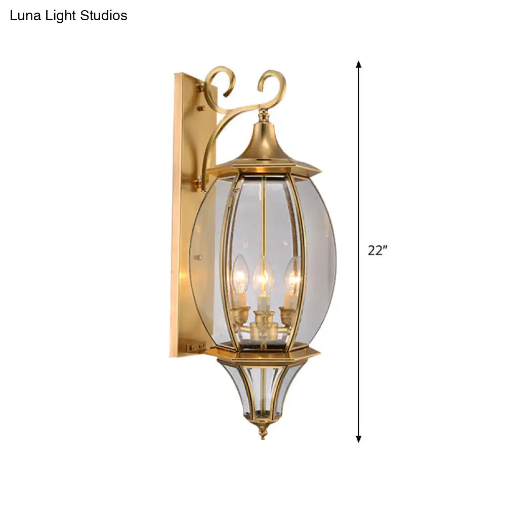 Gold Metal Oval Wall Sconce With 3-Light Fixture For Traditional Foyer Lighting