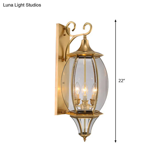 Gold Metal Oval Wall Sconce With 3-Light Fixture For Traditional Foyer Lighting